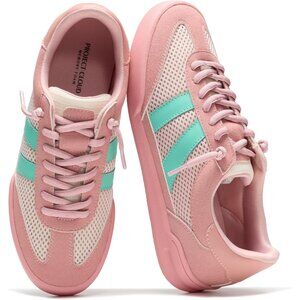 Women's Pink Genuine Leather Memory Foam Lightweight Slip On Fashion Sneakers